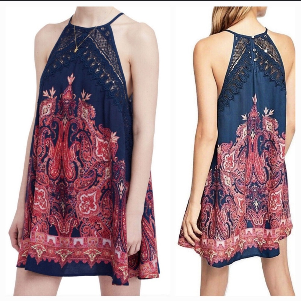 Free People Navy Paisley Mini Dress